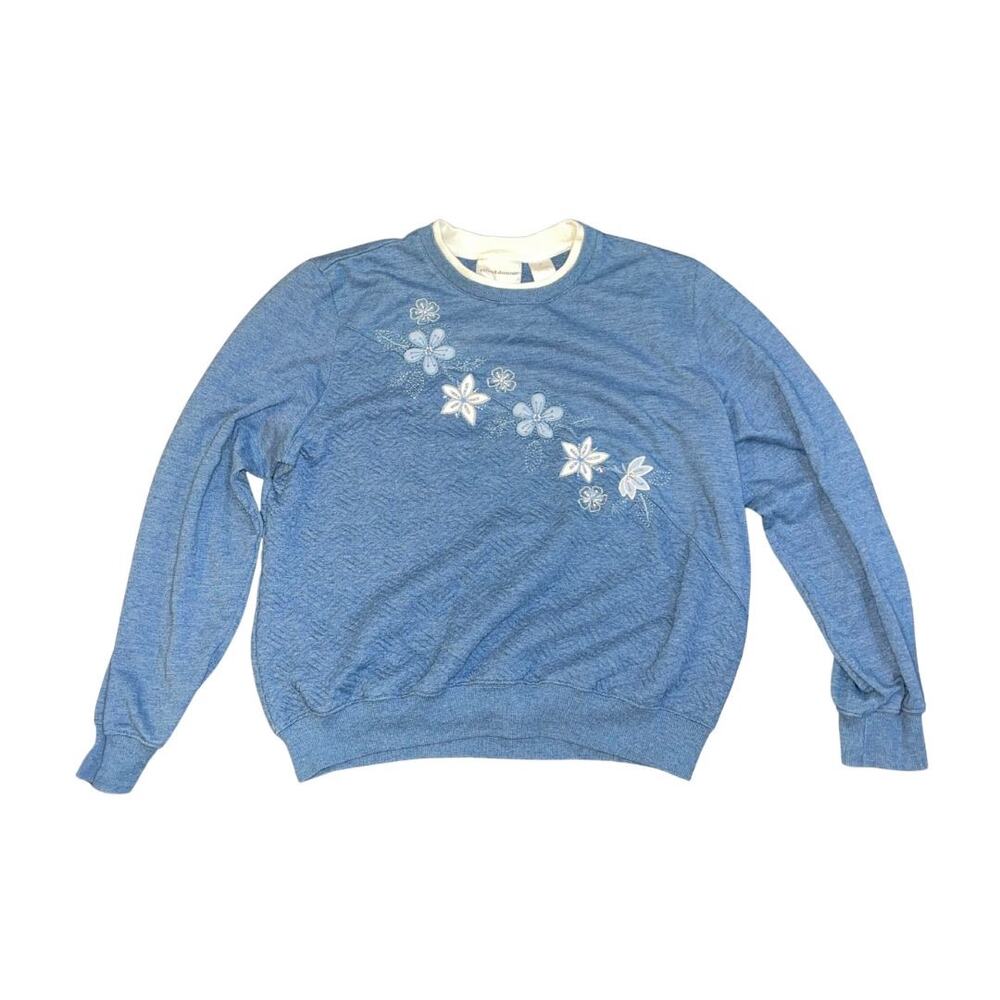 Alfred Dunner Floral Embroidered Crewneck Sweater SZ Medium Boho Artsy Cottage